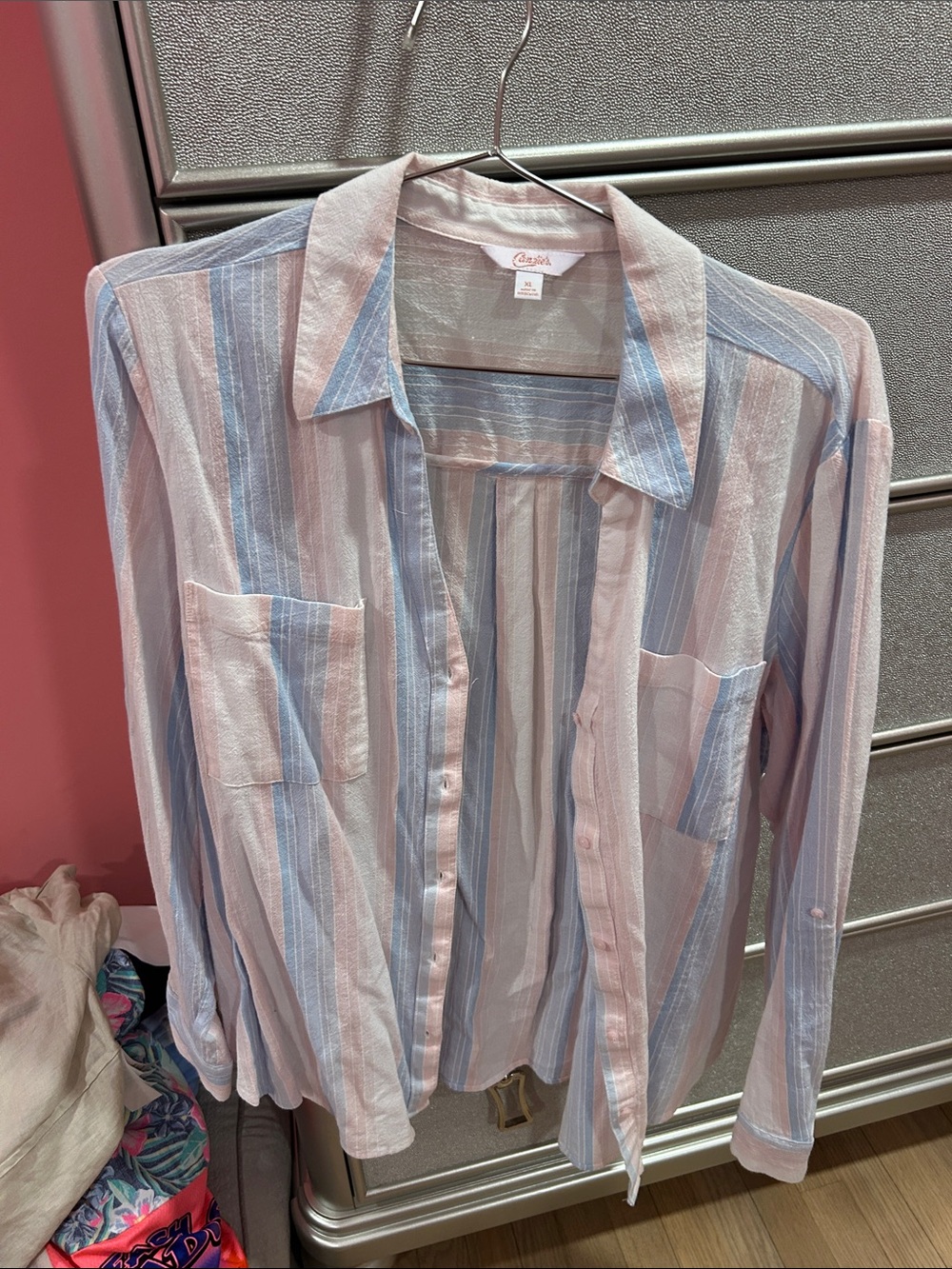 Candie's Pastel Pink & Blue Striped Button-Down Shirt